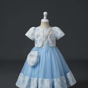 Party Dress For Girls New - Blue Floral Kids Casual Dress